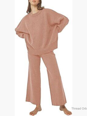 Large Loose Fit Knit Sweater Set Wide Leg Pants Lounge Tracksuit